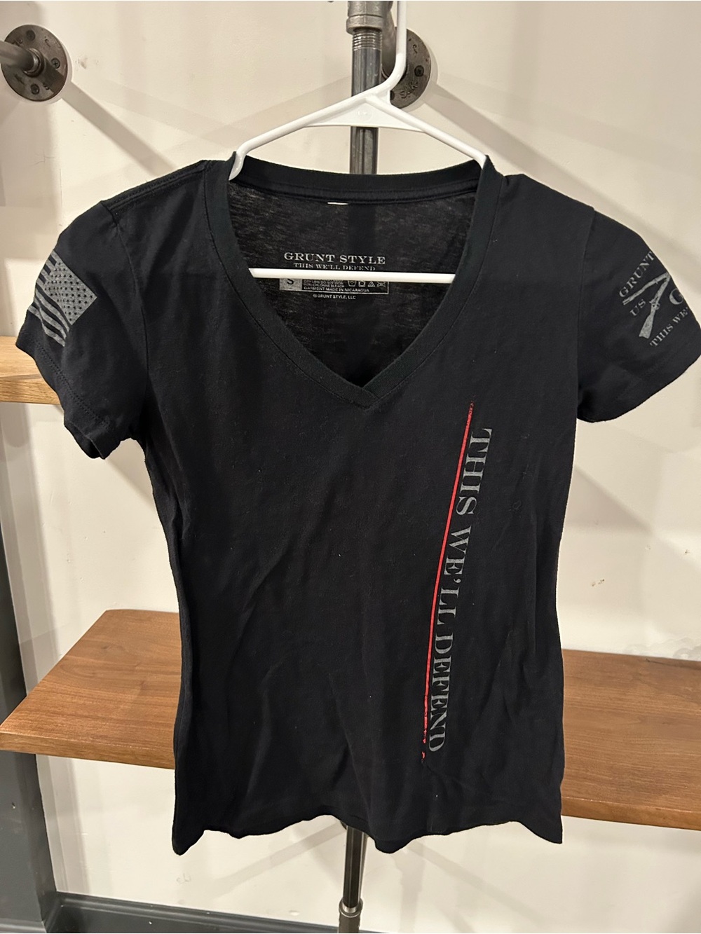 Grunt Style Black V-Neck Tee with White Label Print